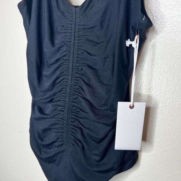 Good American Good Touch Thong Bodysuit Small Vneck Black Ruched Jersey Knit New - Picture 5 of 10